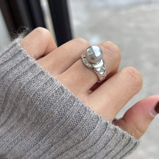10mm12mm Pearl Silver Ring  KHANIE Grey