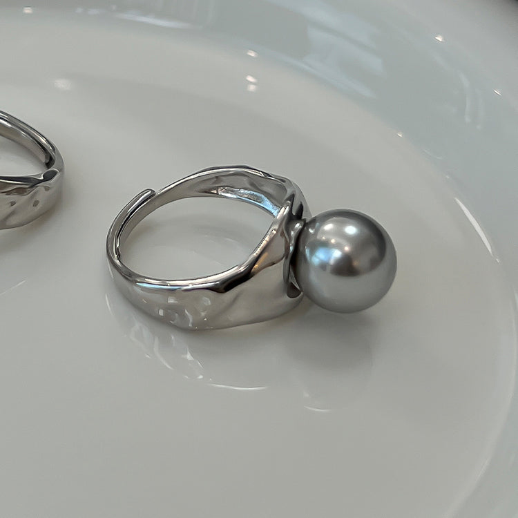 10mm12mm Pearl Silver Ring  KHANIE grey