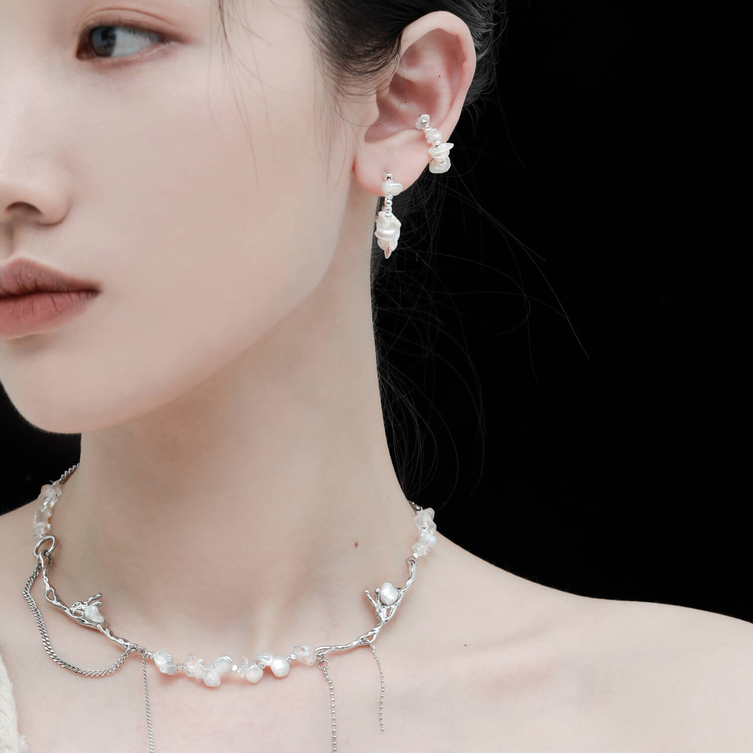 Asymmetrical Baroque Pearl Ear Cuff  Buy at KHANIE