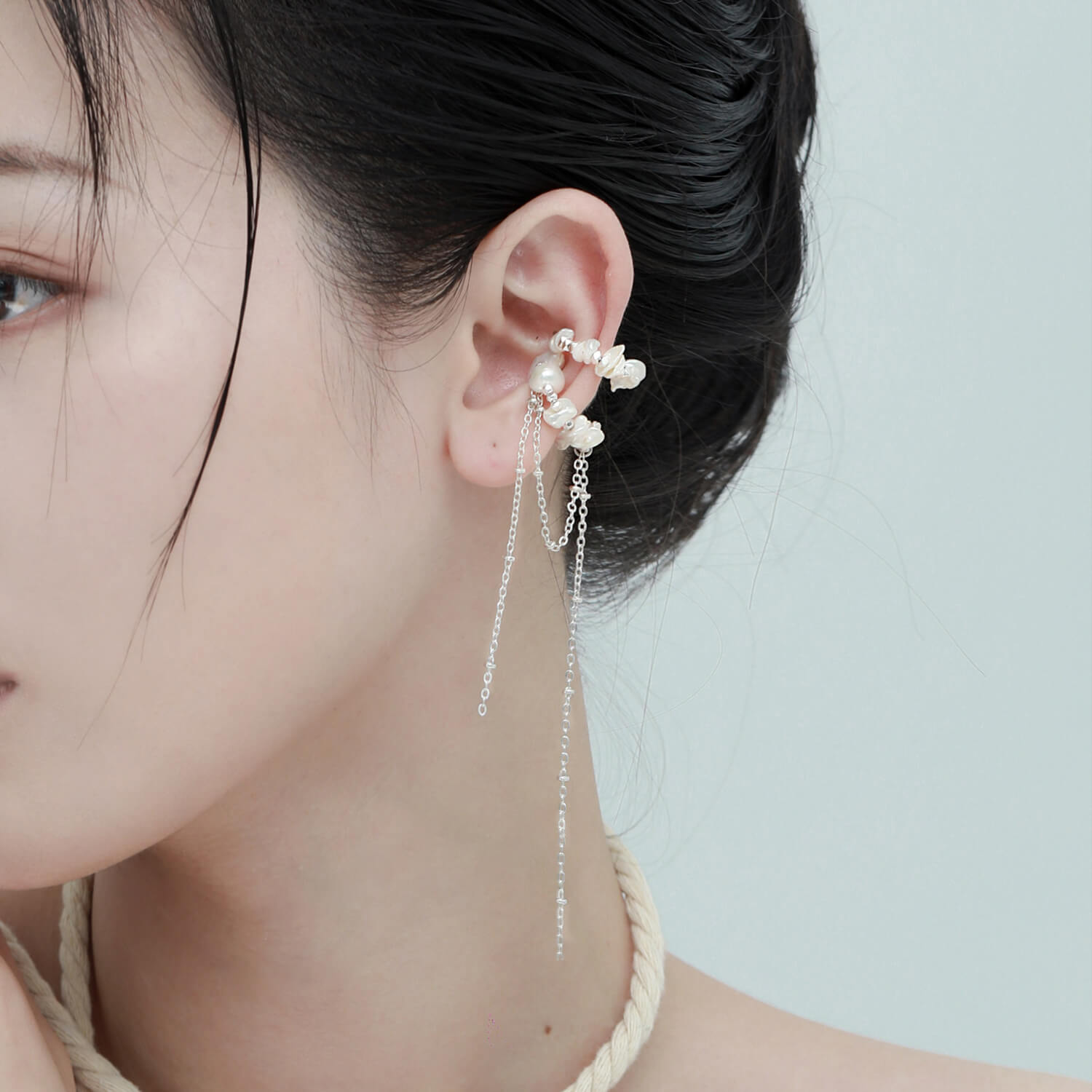 Asymmetrical Baroque Pearl Ear Cuff  Buy at KHANIE