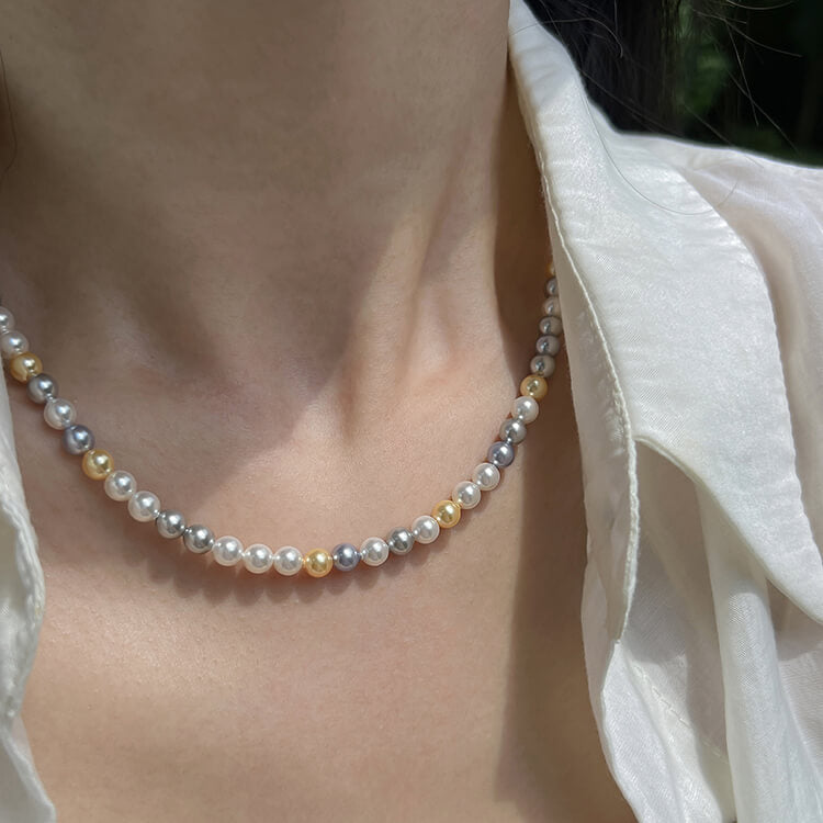 The necklace offers you the elegance and beauty of real pearls, combined with the advantage of durability and color consistency, all designed to make a statement of sophistication and grace.