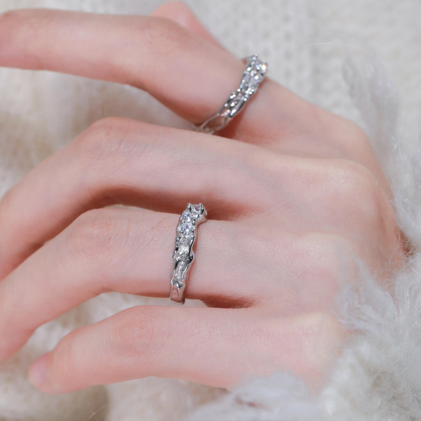 Chic Stacking Rings with Crystal Clear Zircon Inlay  Buy at Khanie