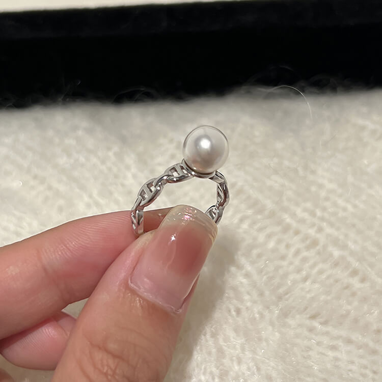 Classic Pearl Sterling Silver Ring  Adjustable Ring  Khanie
