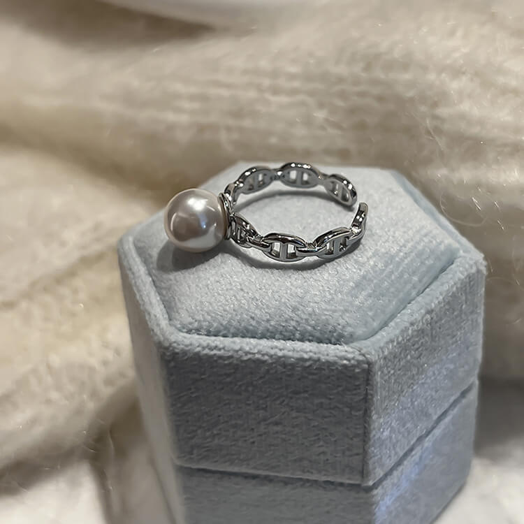 Classic Pearl Sterling Silver Ring Adjustable Ring Khanie