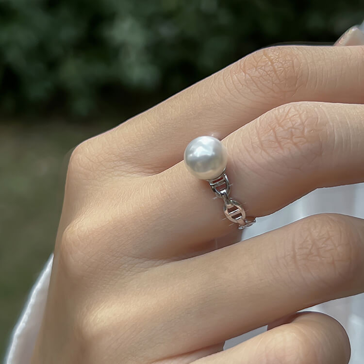 Classic Pearl Sterling Silver Ring  Adjustable Ring  Khanie