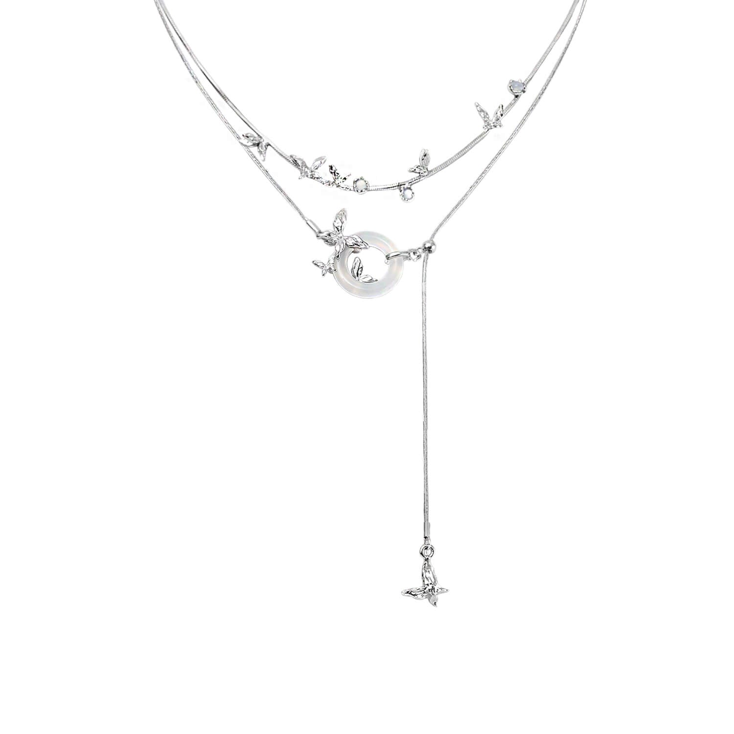 Double-Layer Silver Butterfly Necklace  Layered Necklace  KHANIE
