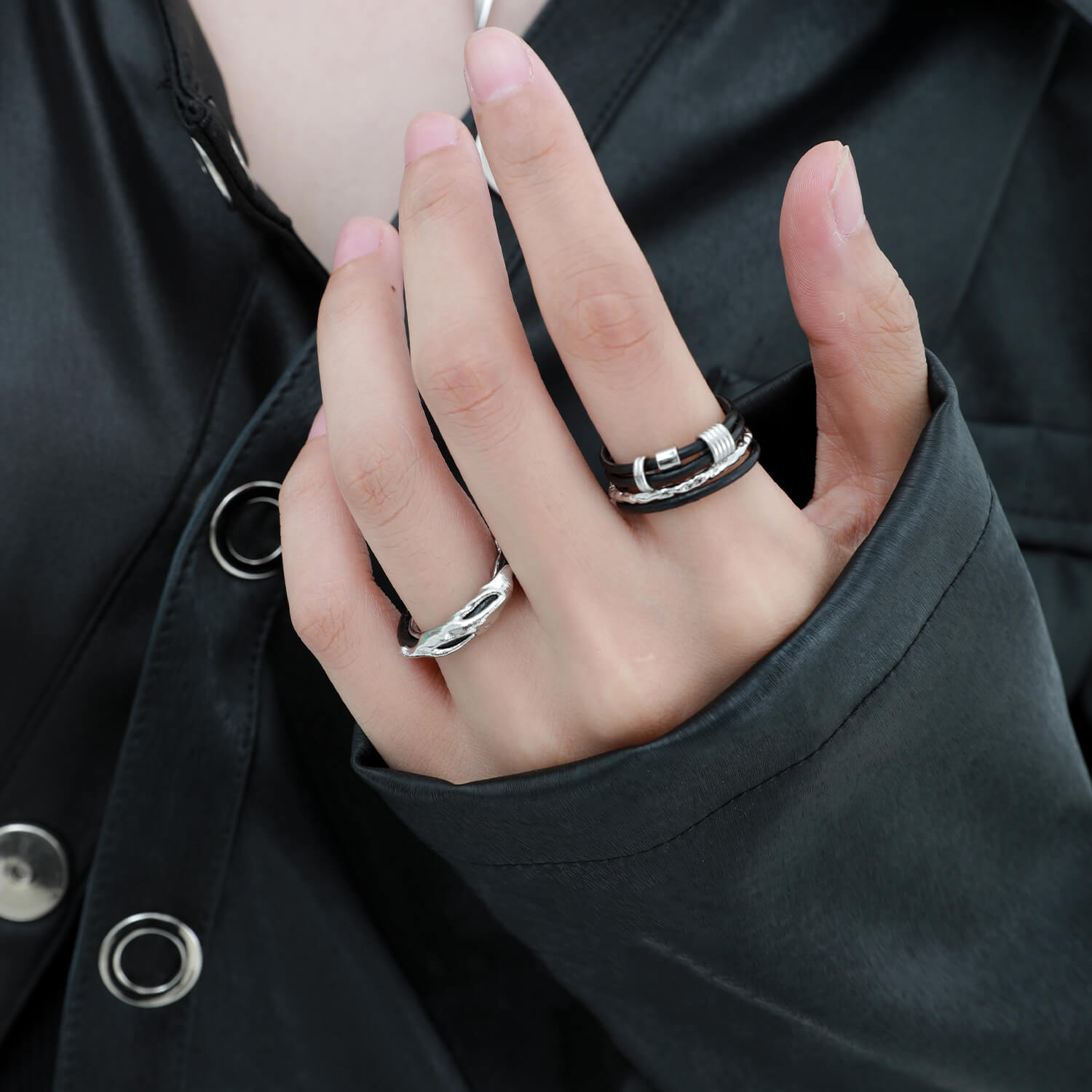  Layered Leather Rope Ring  KHANIE