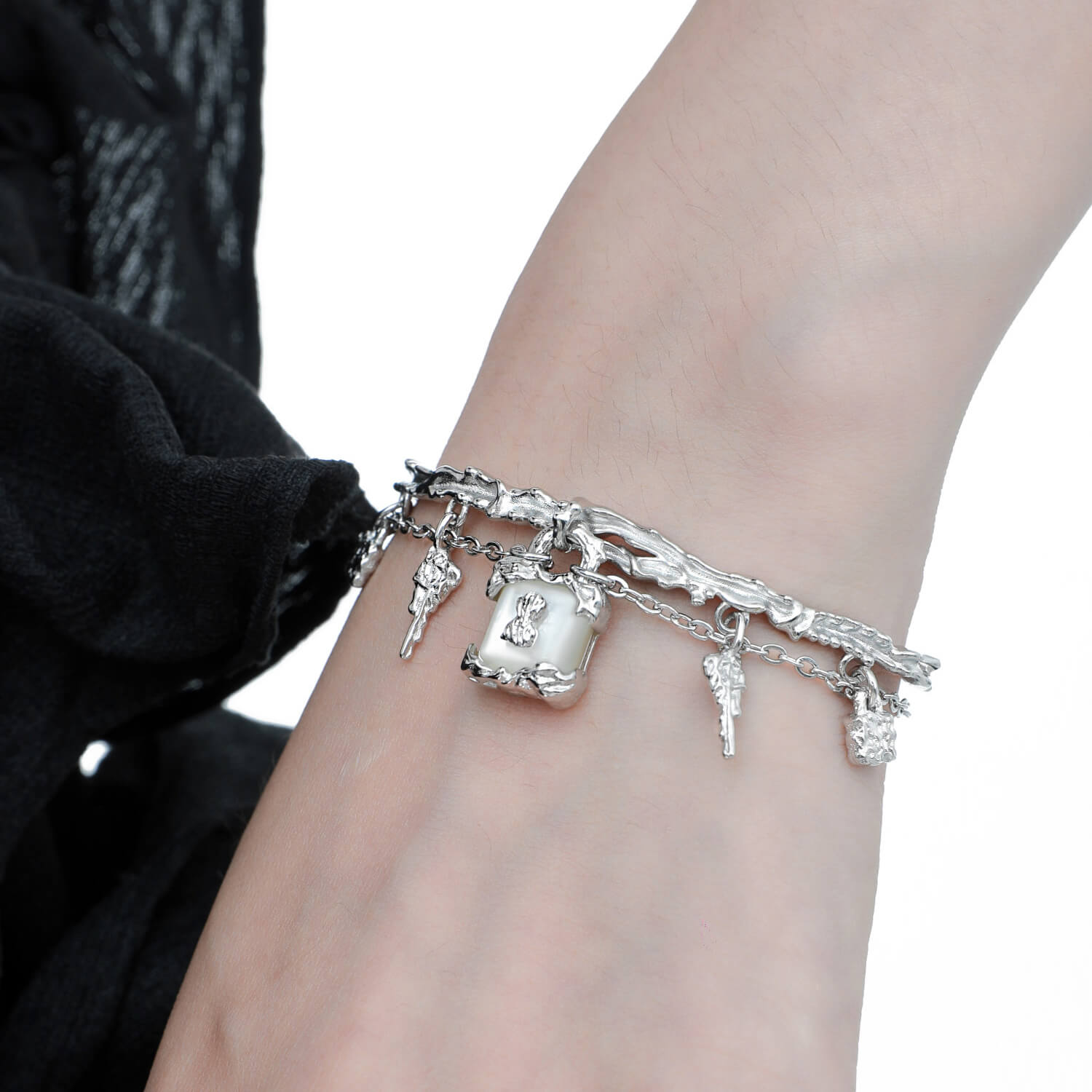 Lock & Key Pearl Charm Bracelet  KHANIE