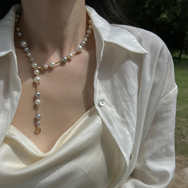 Modern Mixed Color Pearl Necklace  Buy at KHANIE