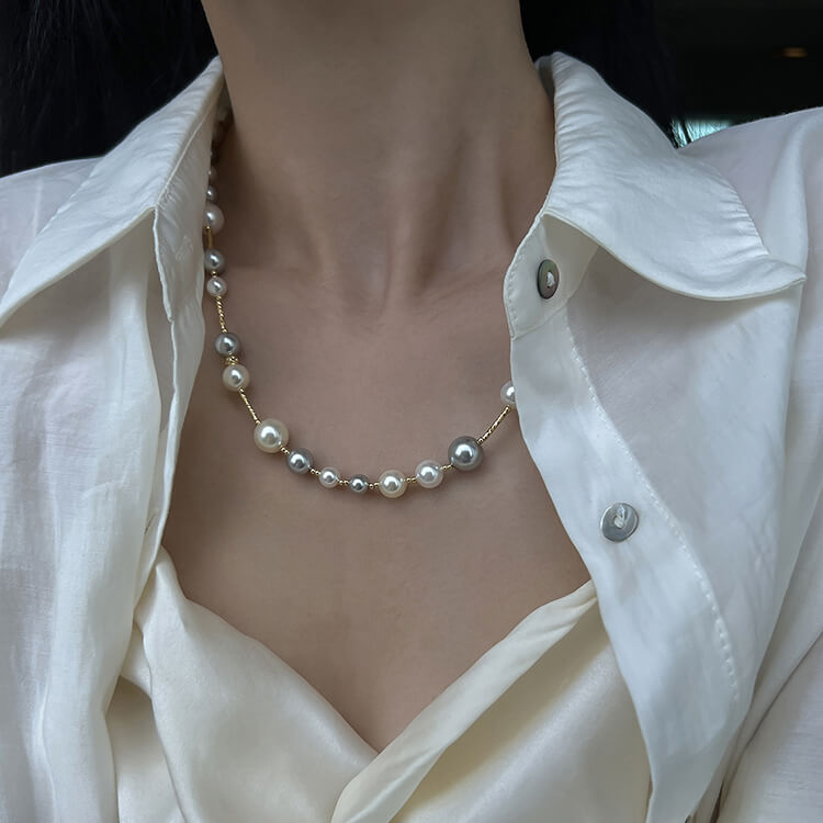 Modern Mixed Color Pearl Necklace  Buy at KHANIE