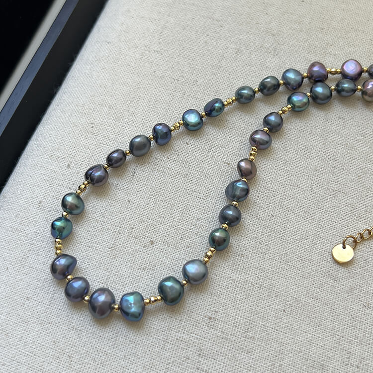 Peacock Blue Baroque Pearl Necklace | Khanie