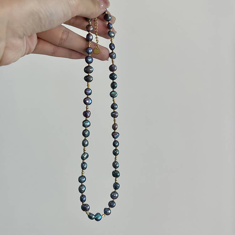 Peacock Blue Baroque Pearl Necklace | Khanie