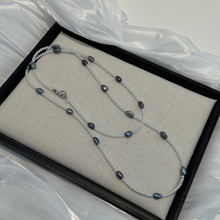 Peacock Blue Layered Pearl Necklace  Khanie
