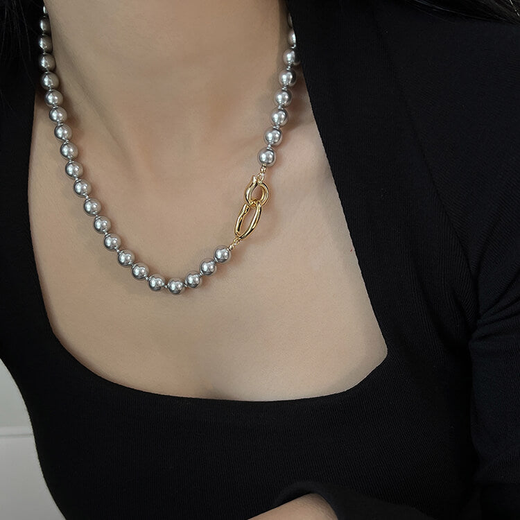 Premium Silver-Gray Round Pearl Necklace  Buy at KHANIE