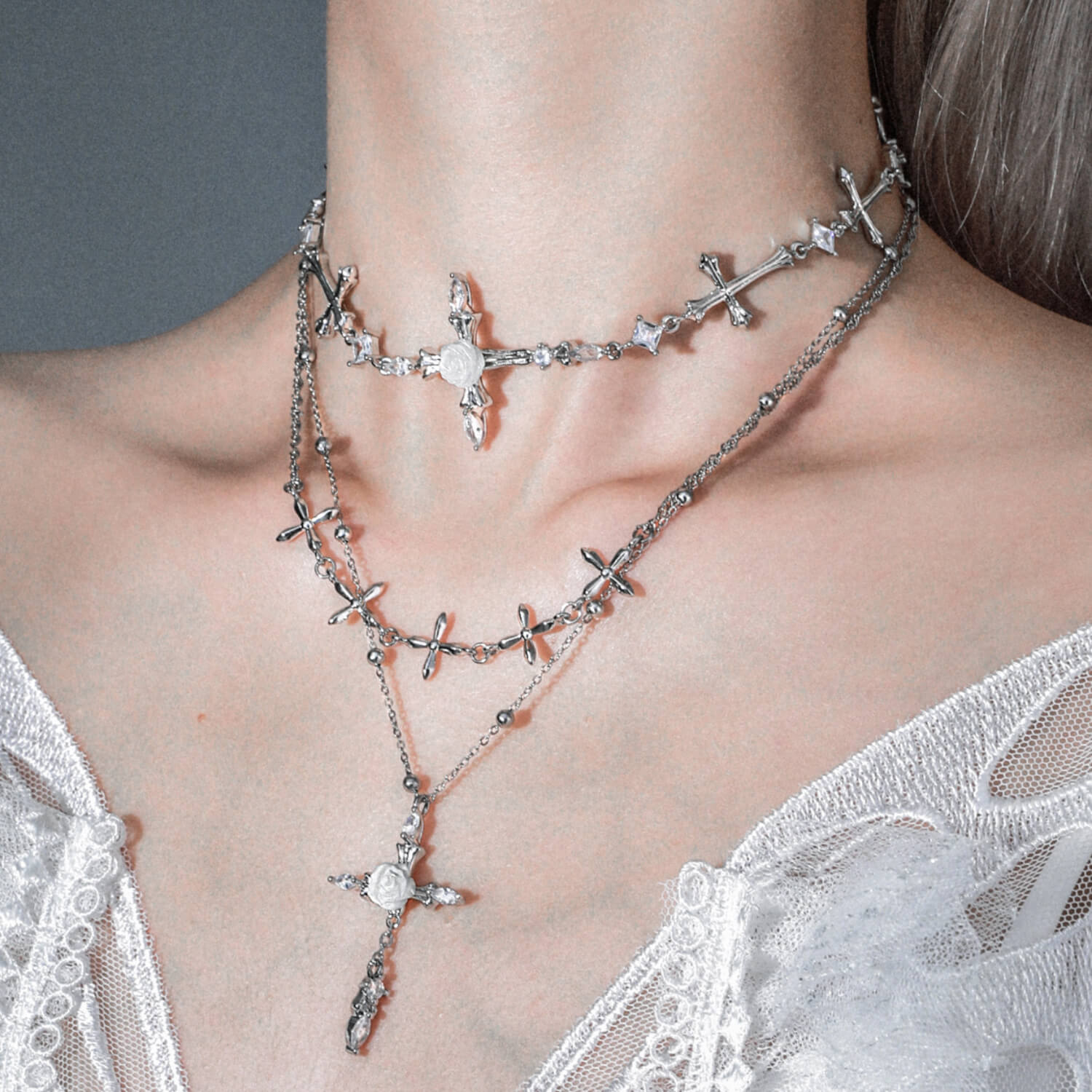 Rose Believer Cross Necklace Set  KHANIE