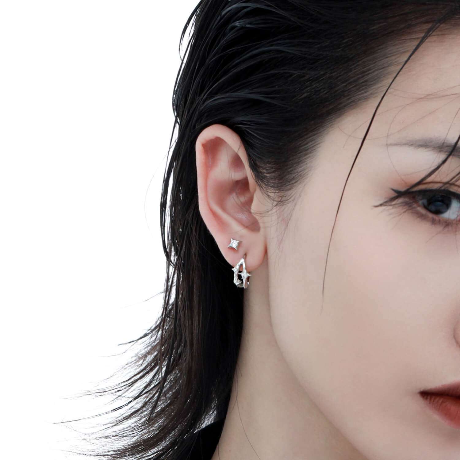 Sterling Silver Cross Star Ear Studs with Zircon  Buy at Khanie