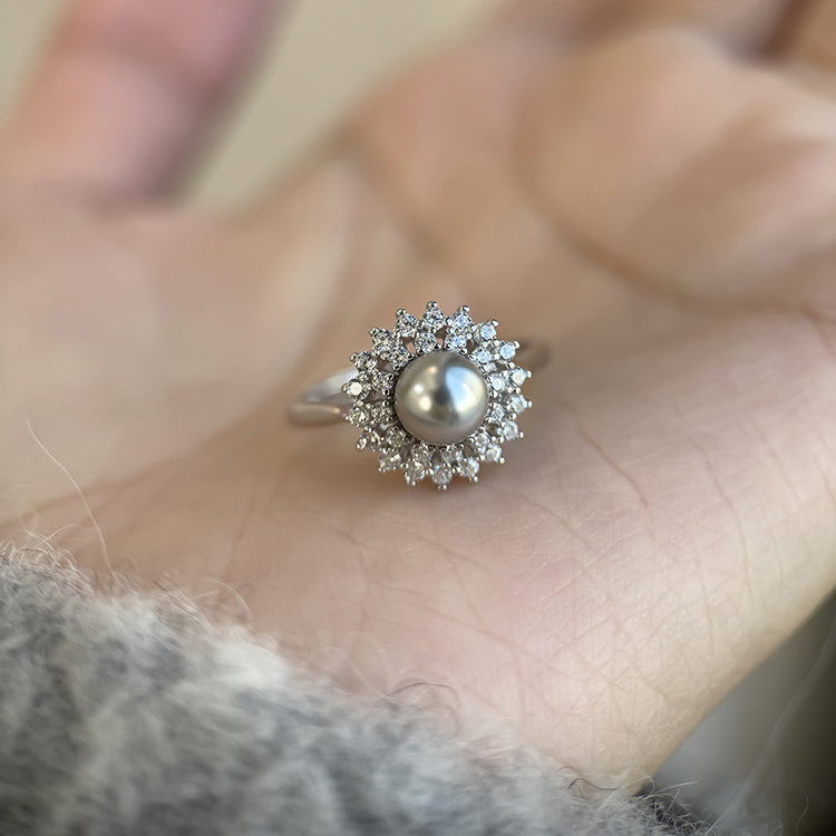Swarovski Pearl Bloom Ring  KHANIE grey