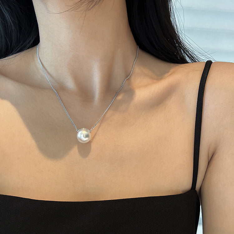 White Pearl Pendant Silver Necklace  Pearl Jewelry  Khanie