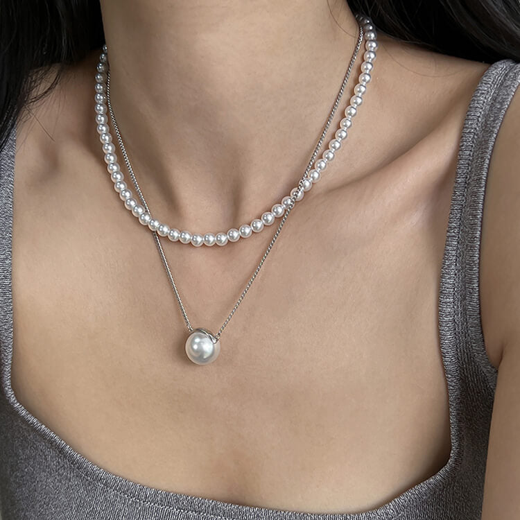 White Pearl Pendant Silver Necklace  Pearl Jewelry  Khanie