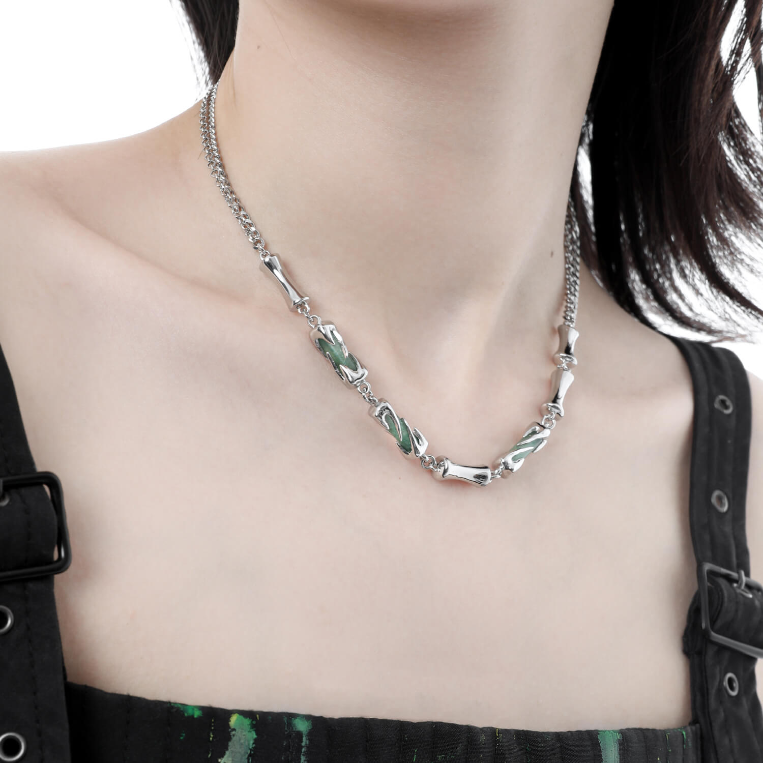 Bamboo Jade Clavicle Chain Necklace | Buy at Khanie