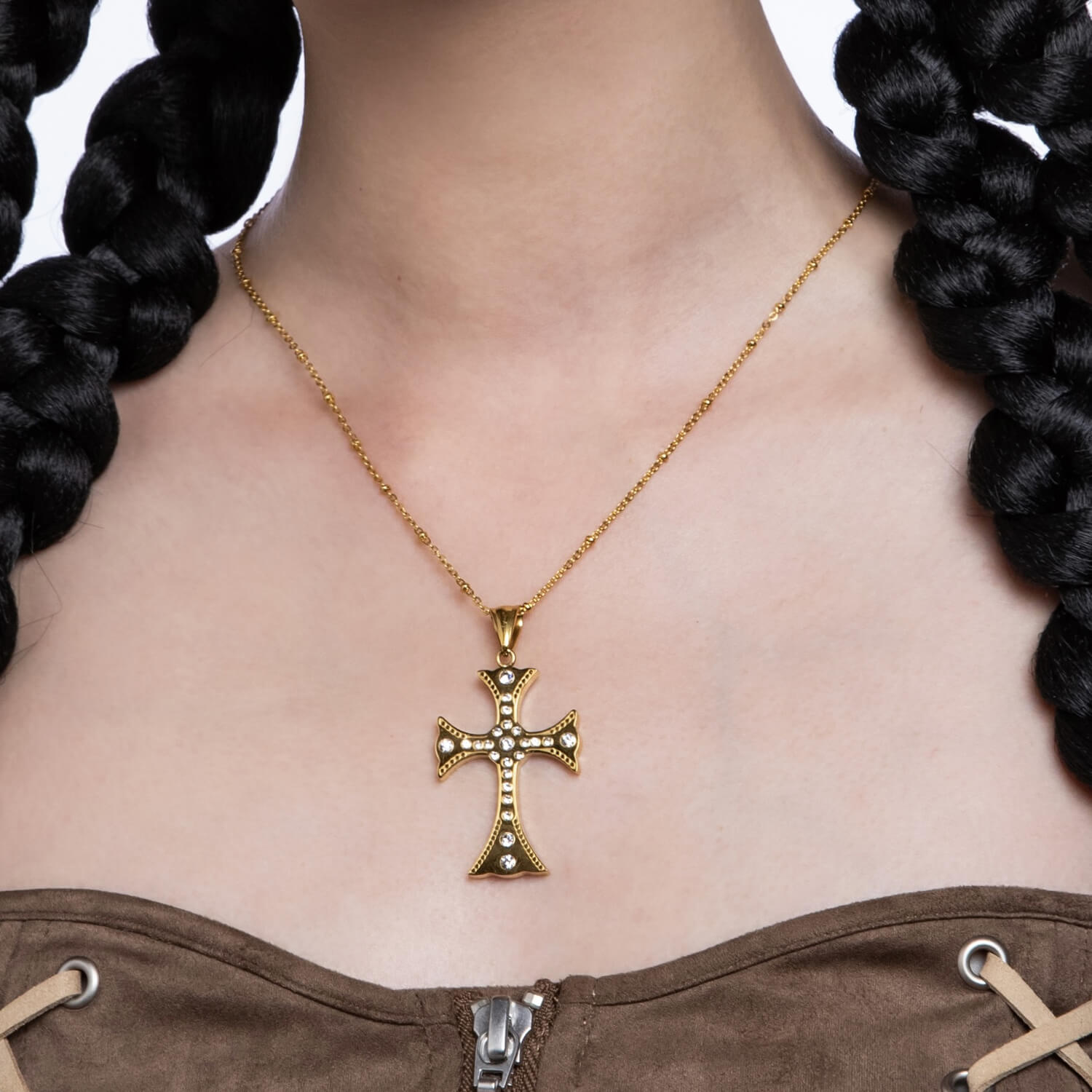 Baroque Golden Cross Necklace: Adjustable | Khanie