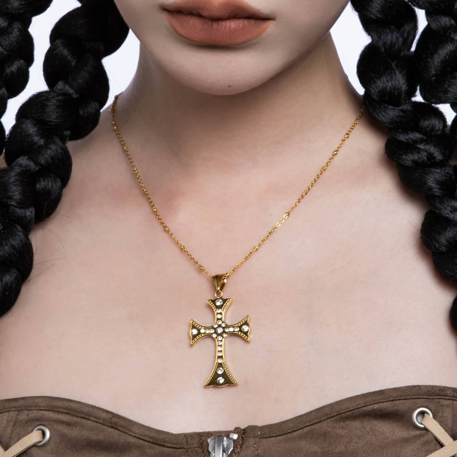 Baroque Golden Cross Necklace: Adjustable | Khanie
