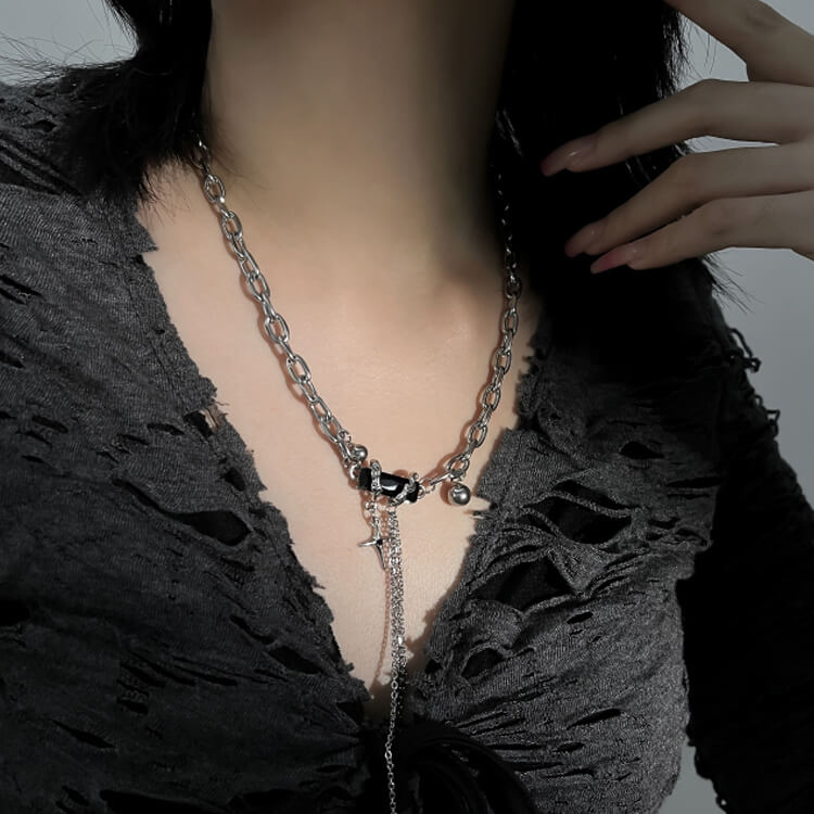 Black Gemstone Stacking Necklace Fashion Accessory  Buy at Khanie