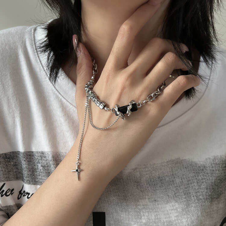 Black Gemstone Stacking Necklace Fashion Accessory  Buy at Khanie