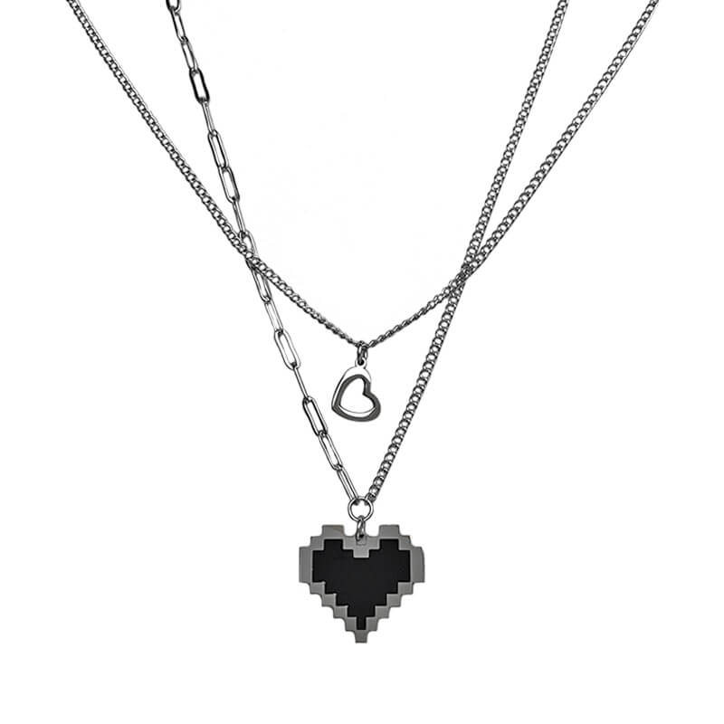 Black Mosaics Heart Layered Necklace  Buy at Khanie