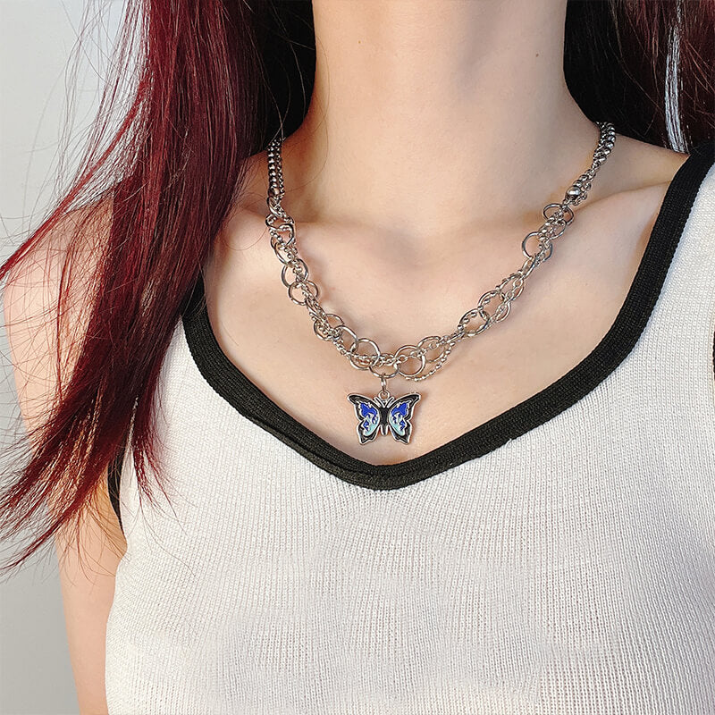 Blue Fire Butterfly Necklace Neutral Fashion  Buy at Khanie