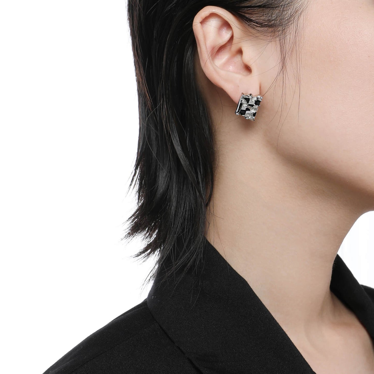 Checkerboard Earrings Ear Clips | Buy at Khanie