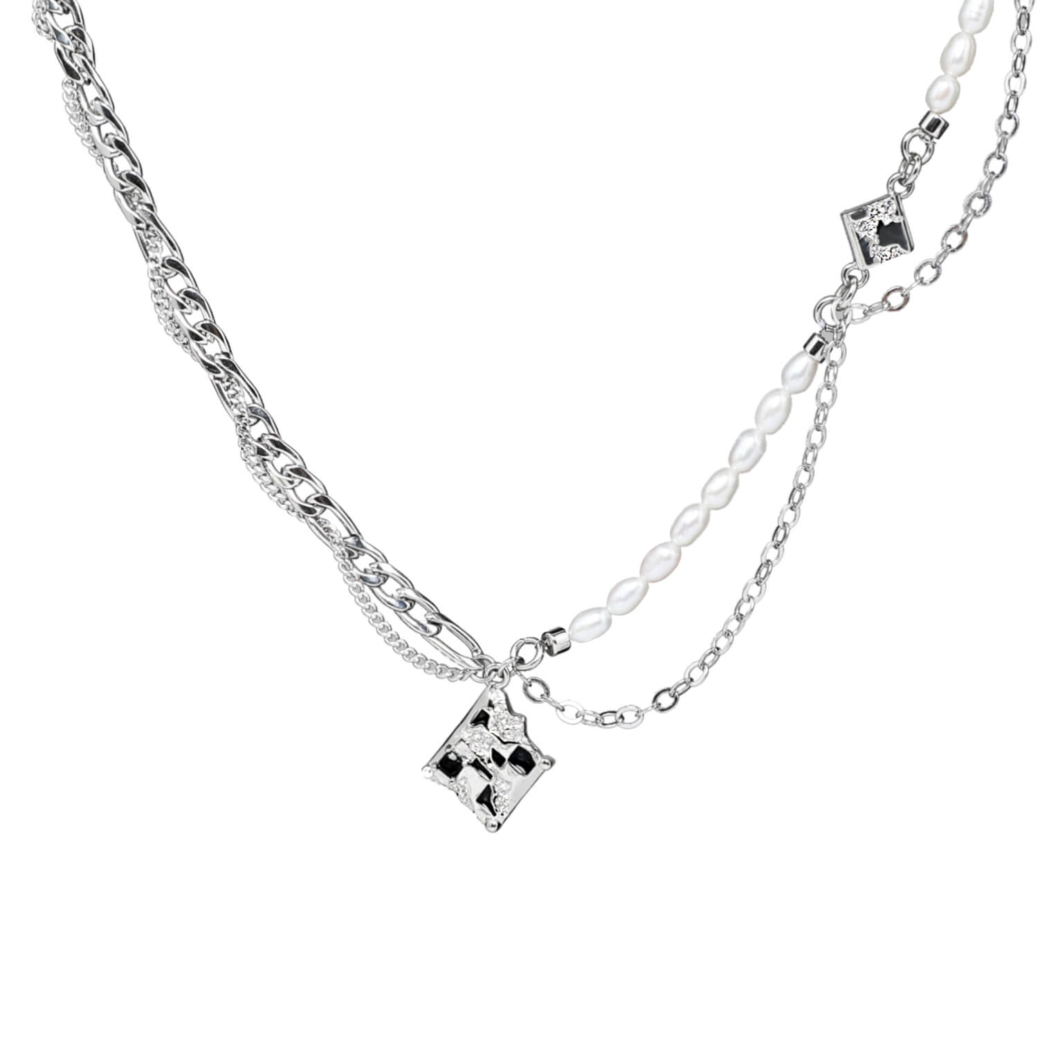 Checkerboard with Pearl Chain Necklace | Buy at Khanie