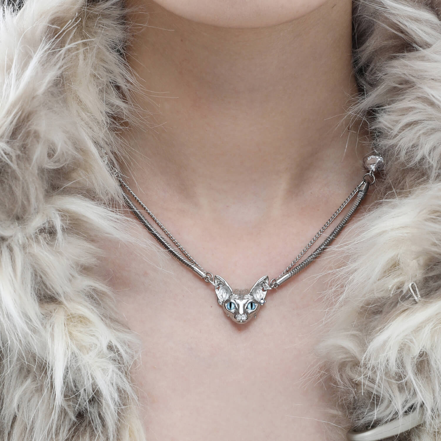 Dark Cat Double Clavicle Chain Genderless Necklace  Buy at Khanie