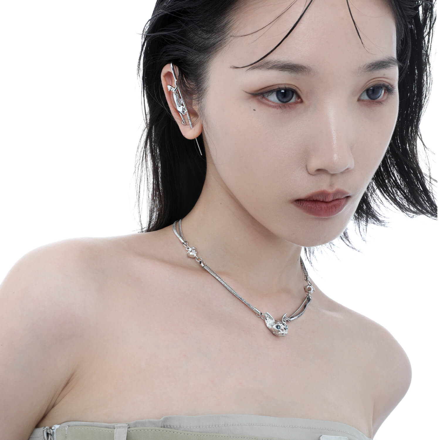 Dark Cat Double Clavicle Chain Genderless Necklace  Buy at Khanie