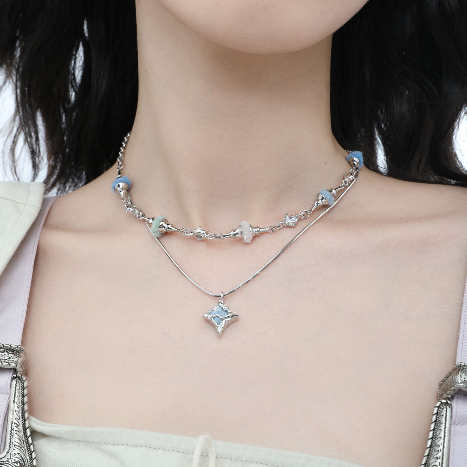 Cute Essential Silver Layered Necklace - All Necklaces | Red Dress