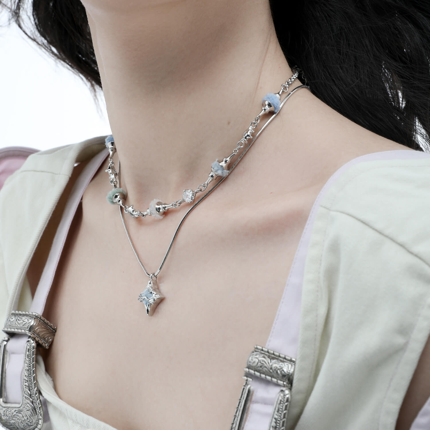 Double Layered Plush necklace Y2K Zircon Clavicle Chain  Buy at Khanie