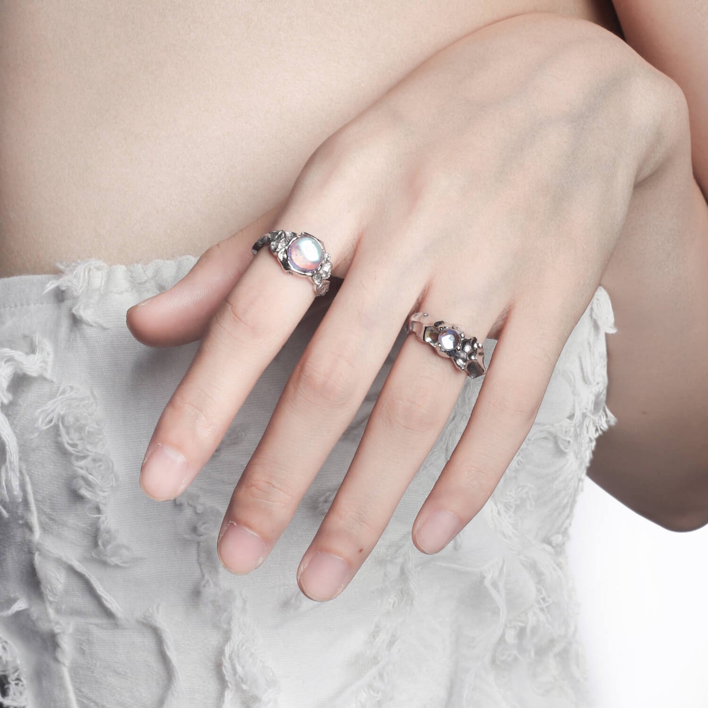 Irregular Inlaid Moonstone Genderless Ring | Buy at Khanie