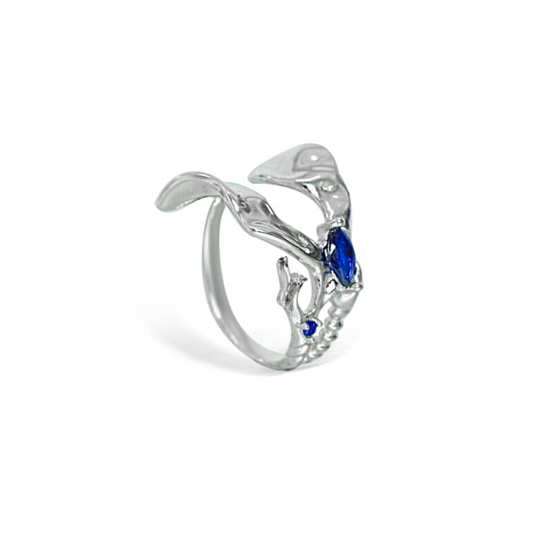 Irregular Silver Ring with Blue Zircon Inlay  Buy at Khanie