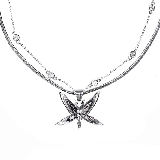 Layered Butterfly Pendant Necklace | Buy at Khanie