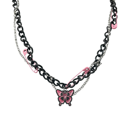 Pink Butterfly Y2K Necklace Aesthetic Necklace  Buy at Khanie