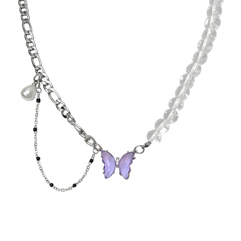 Purple Butterfly Necklace Beaded Necklace  Buy at Khanie