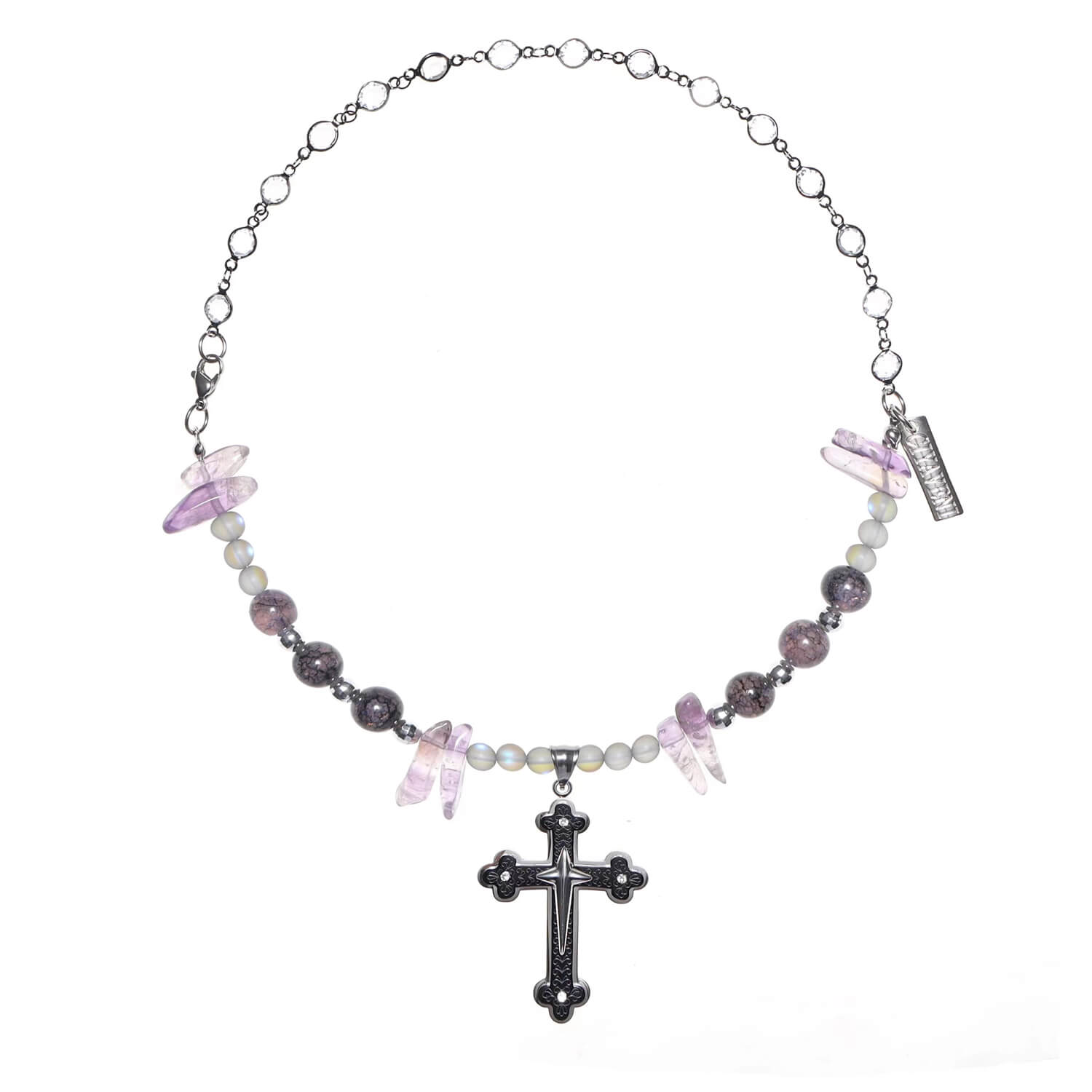 Purple Crystal Beaded Cross pendant Necklace | Buy at Khanie