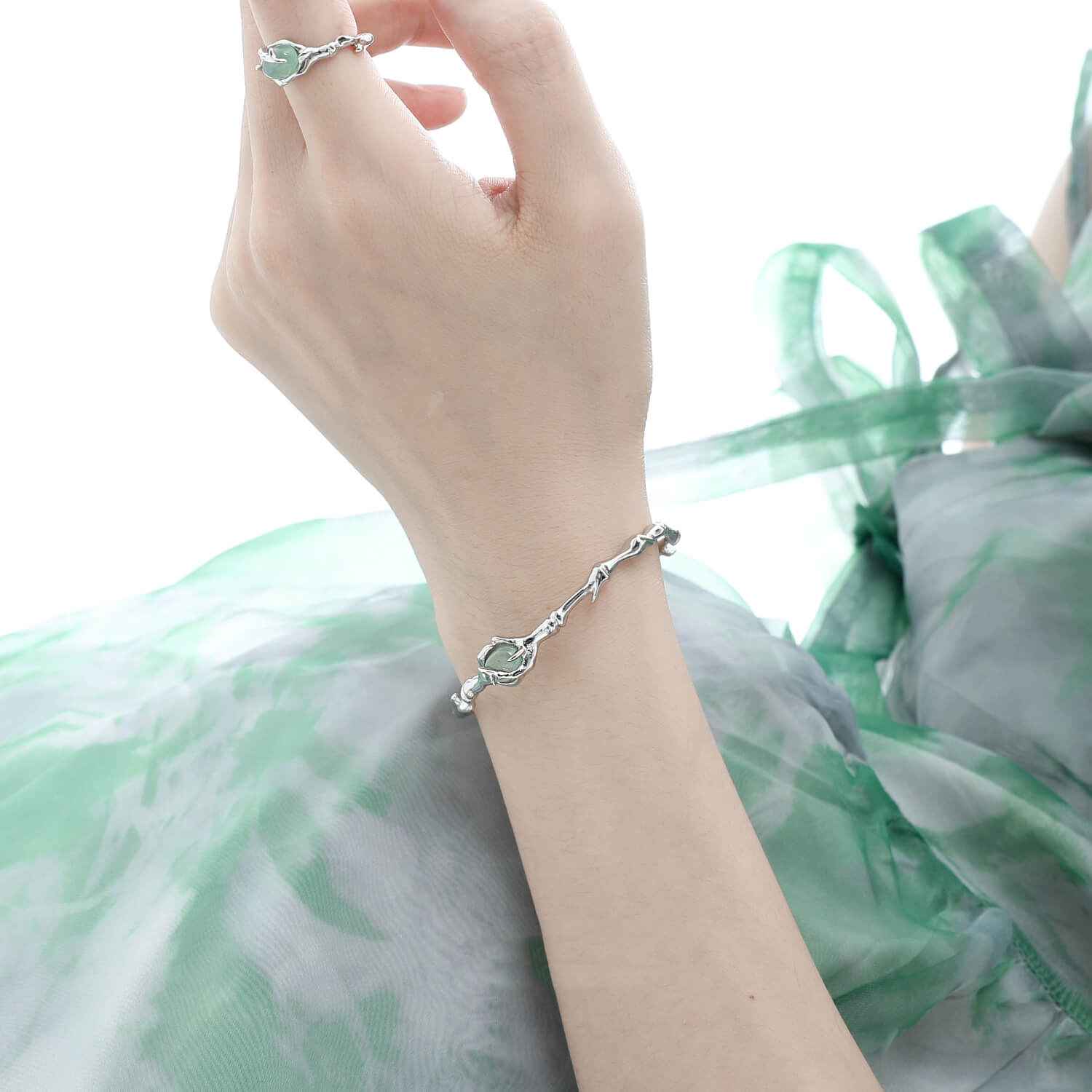 Serene Silver Aventurine Jade Bangle Bracelet  Buy at Khanie