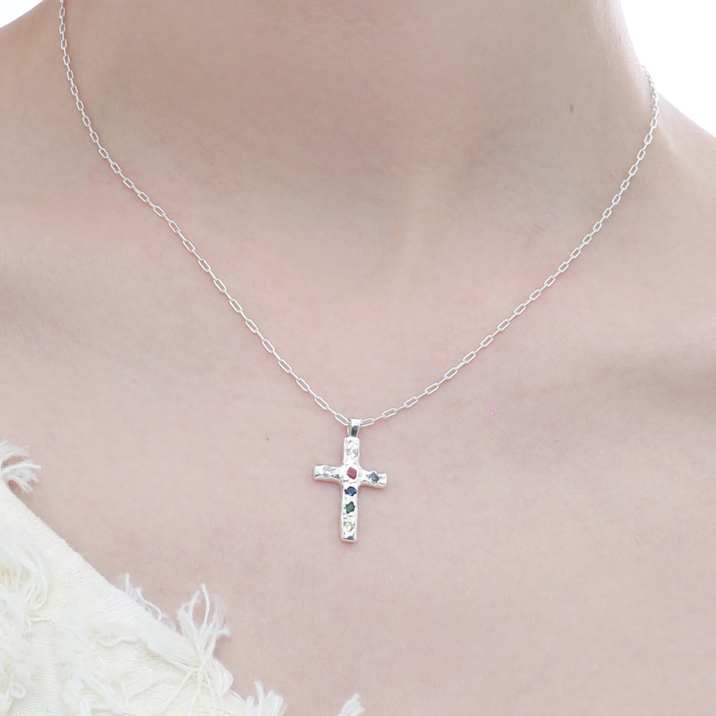 Silver Cross Necklace with Zircon Inlay | Buy at Khanie