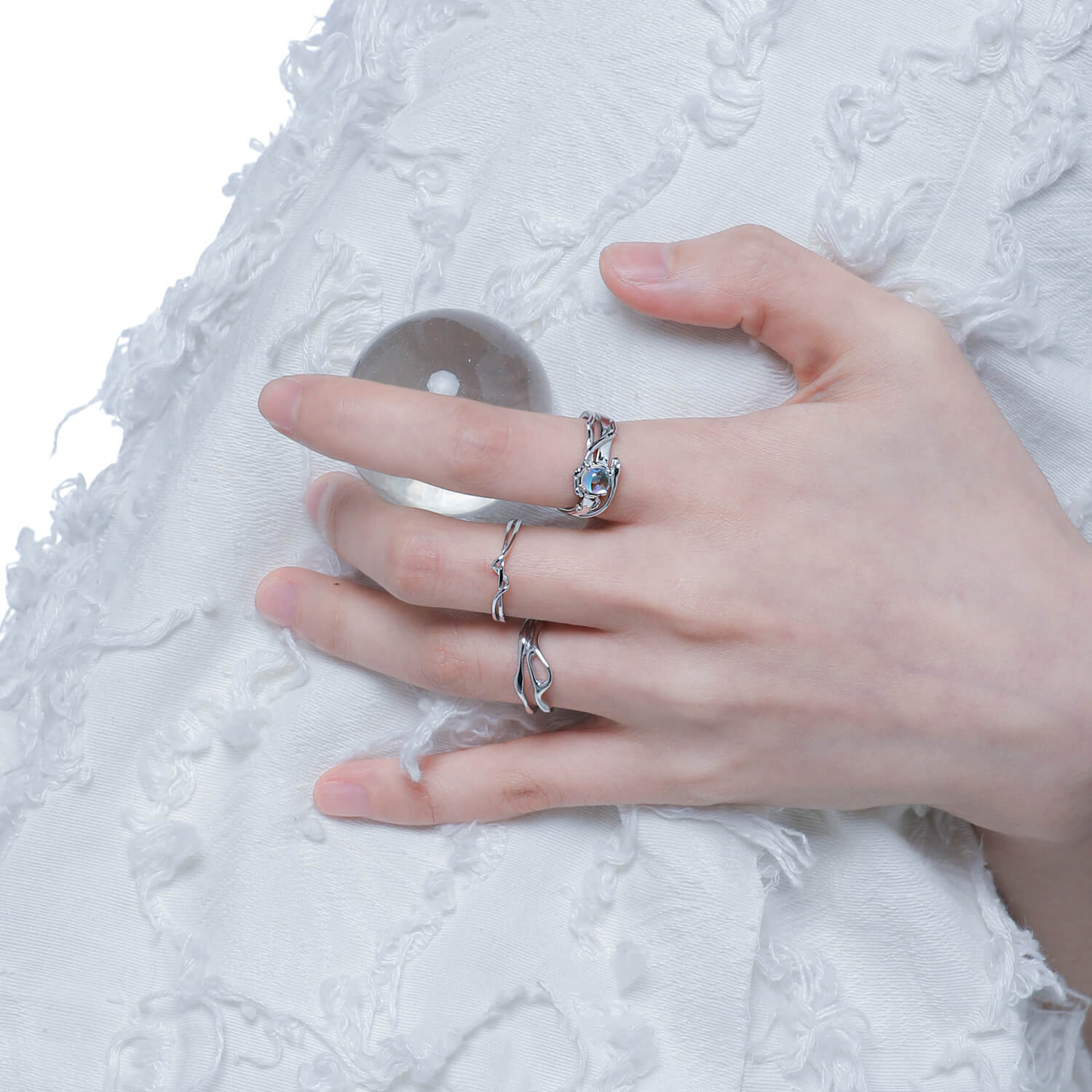 Silver Moonstone Twine Ring | Buy at Khanie