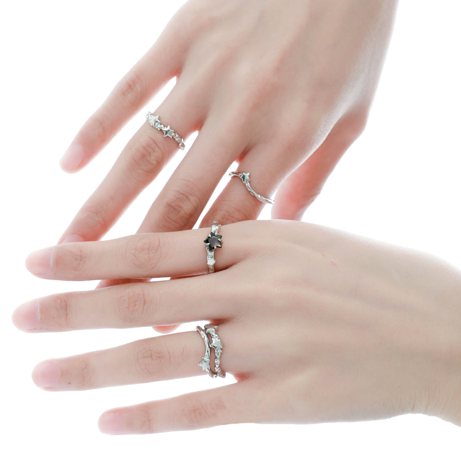 Silver Stars Stackable Rings Set  Buy at Khanie