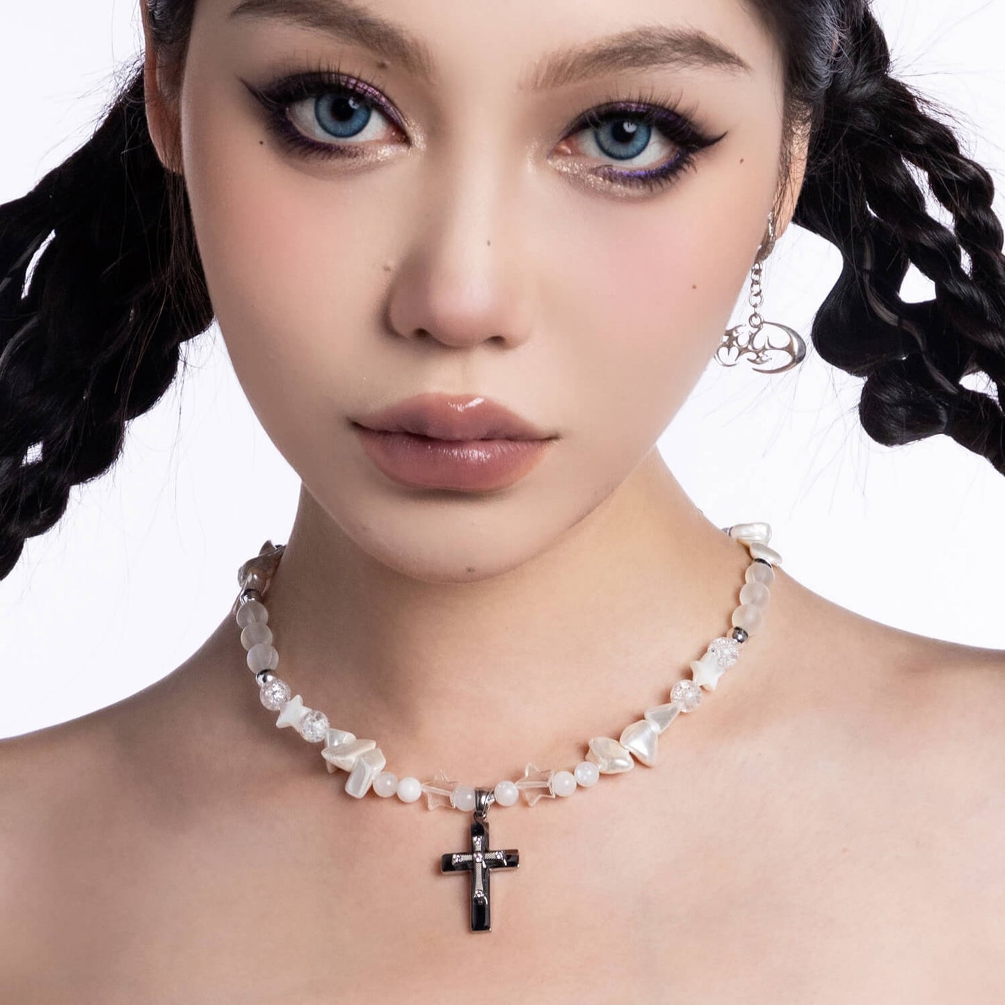 Sleek White Pearl Cross Necklace | Buy at Khanie