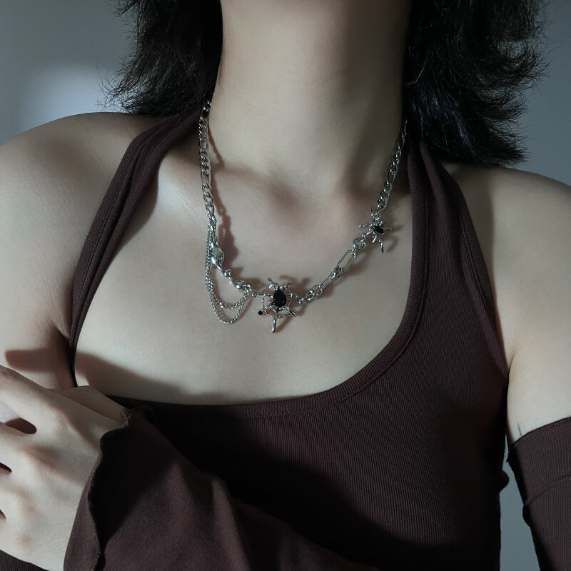 Spider Necklace Black Gemstone Clavicle Chain  Buy at Khanie