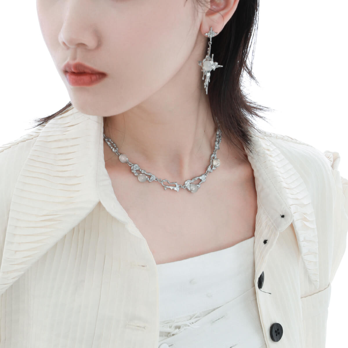 White Agate Necklace Clavicle Chain | Buy at Khanie