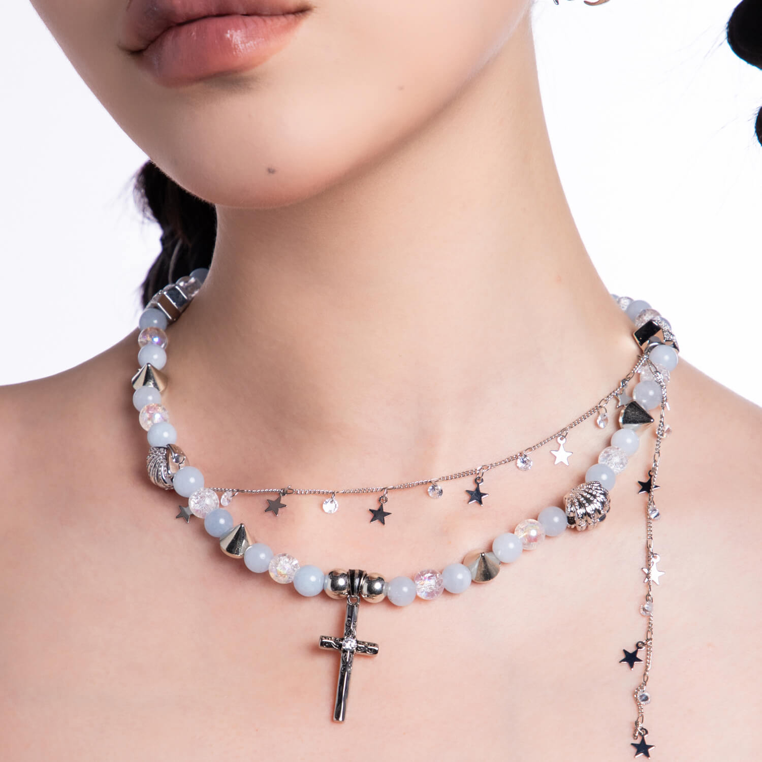 Diamond Cross Pink White Star Heart Bone Y2K Hot Girl Choker Necklaces –  Sugarplum Store
